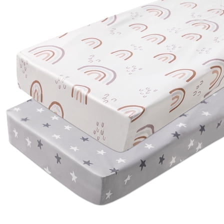 Gllquen Baby Mini Crib Pack N Play Sheets for Toddler Boys Girls Fitted Quilted Playard Sheet 38" x 26", Star & Rainbow