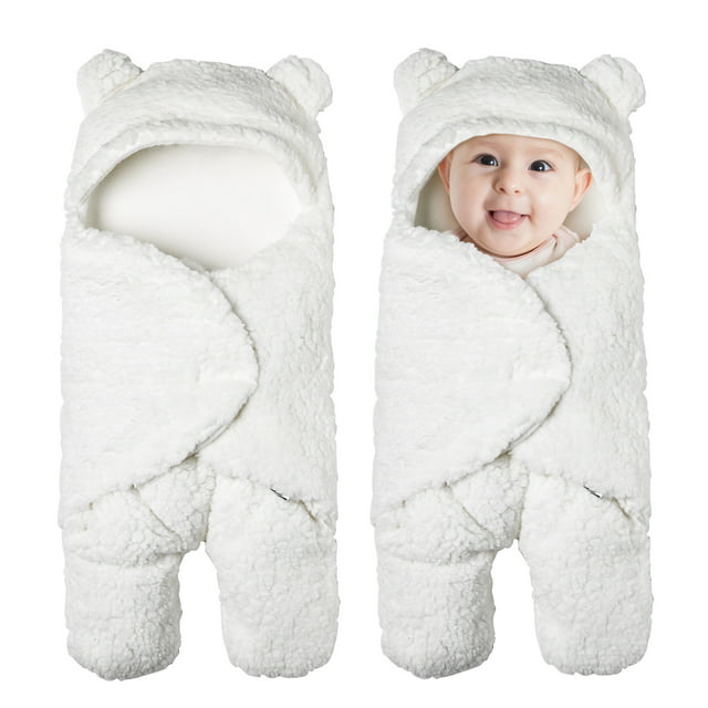 Gllquen Baby Plush Sherpa Fleece Newborn Receiving Swaddle Blanket Sleeping Wrap for Boys Girls, White