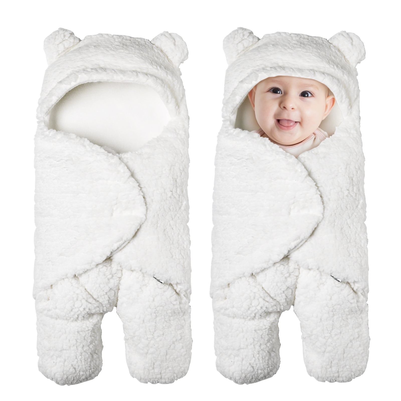 Gllquen Baby Plush Sherpa Fleece Newborn Receiving Swaddle Blanket Sleeping Wrap for Boys Girls, White