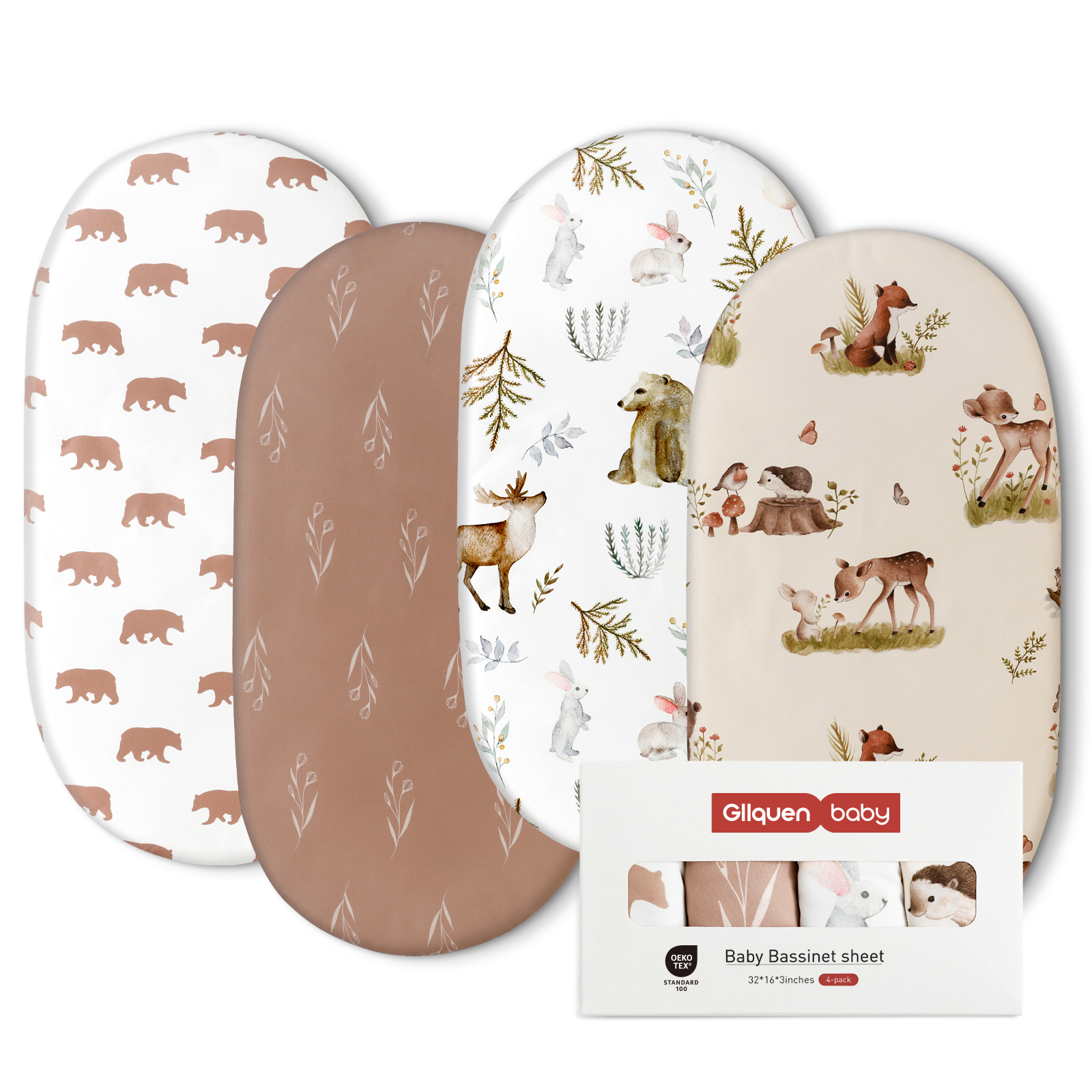 Gllquen Baby Premium Bassinet Sheets Set 4 Pack For Girls Newborns Infant Toddlers, Bears & Deers - image 1 of 9