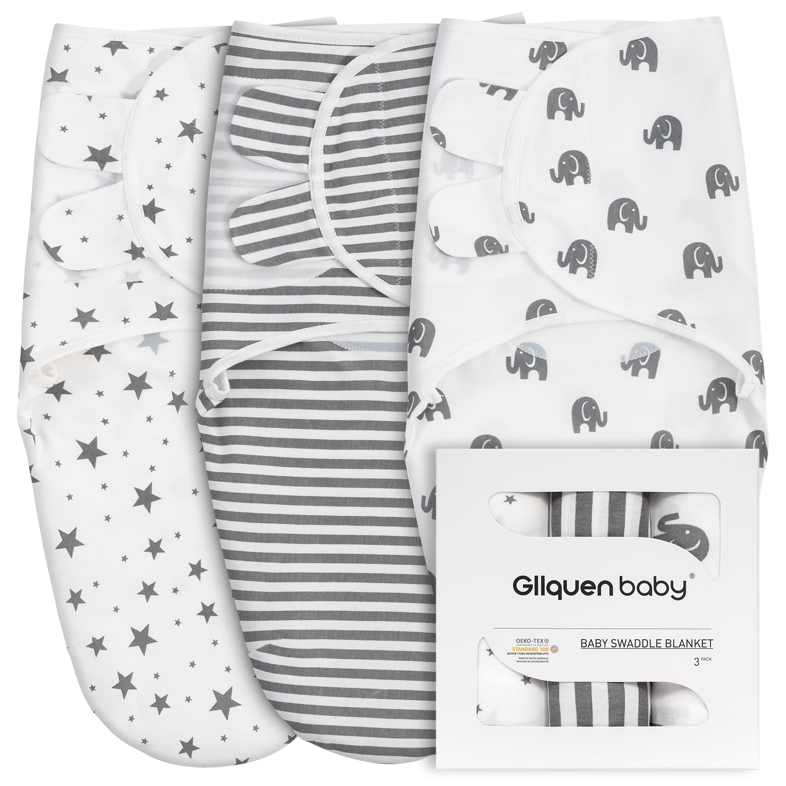 Gllquen Baby Premium Swaddle Blankets for 3 6 Months Baby Boy Girl 3 Pack Wrap Set Infant Adjustable 100 Organic Cotton Swaddles Medium Large