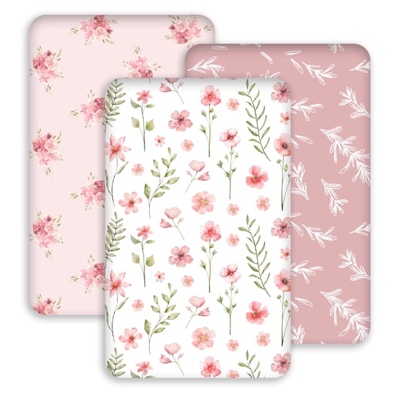 Gllquen Baby Rectangle Bassinet Mattress, Safe Cradle Sheets for Boys Girls 3 Pack 33" x 20", Pink Floral