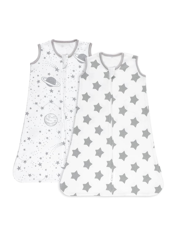 Sleep Sack Organic Cotton Wearable Blanket for infants Boys Girls, Toddler Sleep Bag with 2-Way Zipper, Grey Planet and Star, Large (12-18 Month)