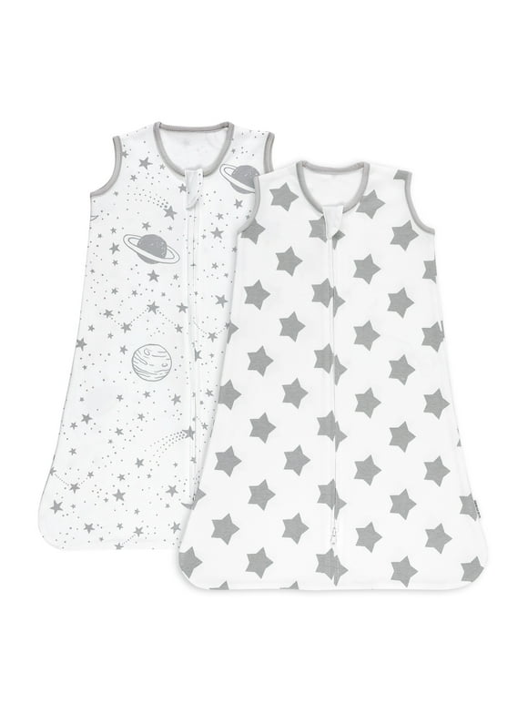 Gllquen Baby Sleep Sack Premium Organic Cotton Wearable Blanket for Newborns Boys Girls, Infant Sleep Bag with 2-Way Zipper, Grey Planet and Star, Medium