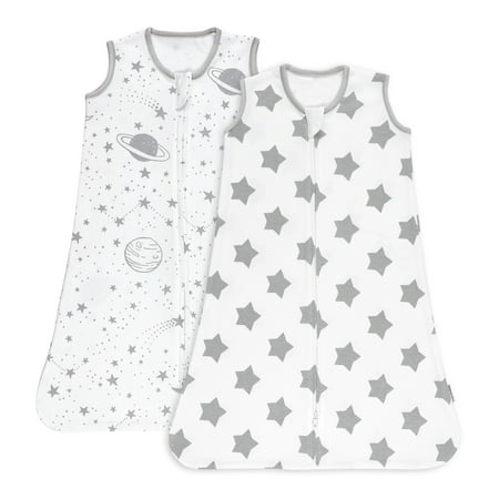 Gllquen Baby Sleep Sack Premium Organic Cotton Wearable Blanket for Newborns Boys Girls, Infant Sleep Bag with 2-Way Zipper, Grey Planet and Star, Small