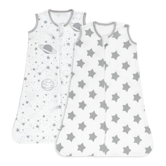 Gllquen Baby Sleep Sack Premium Organic Cotton Wearable Blanket for Newborns Boys Girls, Infant Sleep Bag with 2-Way Zipper, Grey Planet and Star, Medium