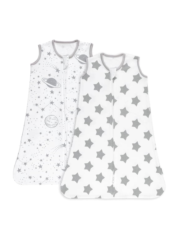 Sleep Sack Premium Organic Cotton Wearable Blanket for Newborns Boys Girls, Infant Sleep Bag with 2-Way Zipper, Grey Planet and Star, Small