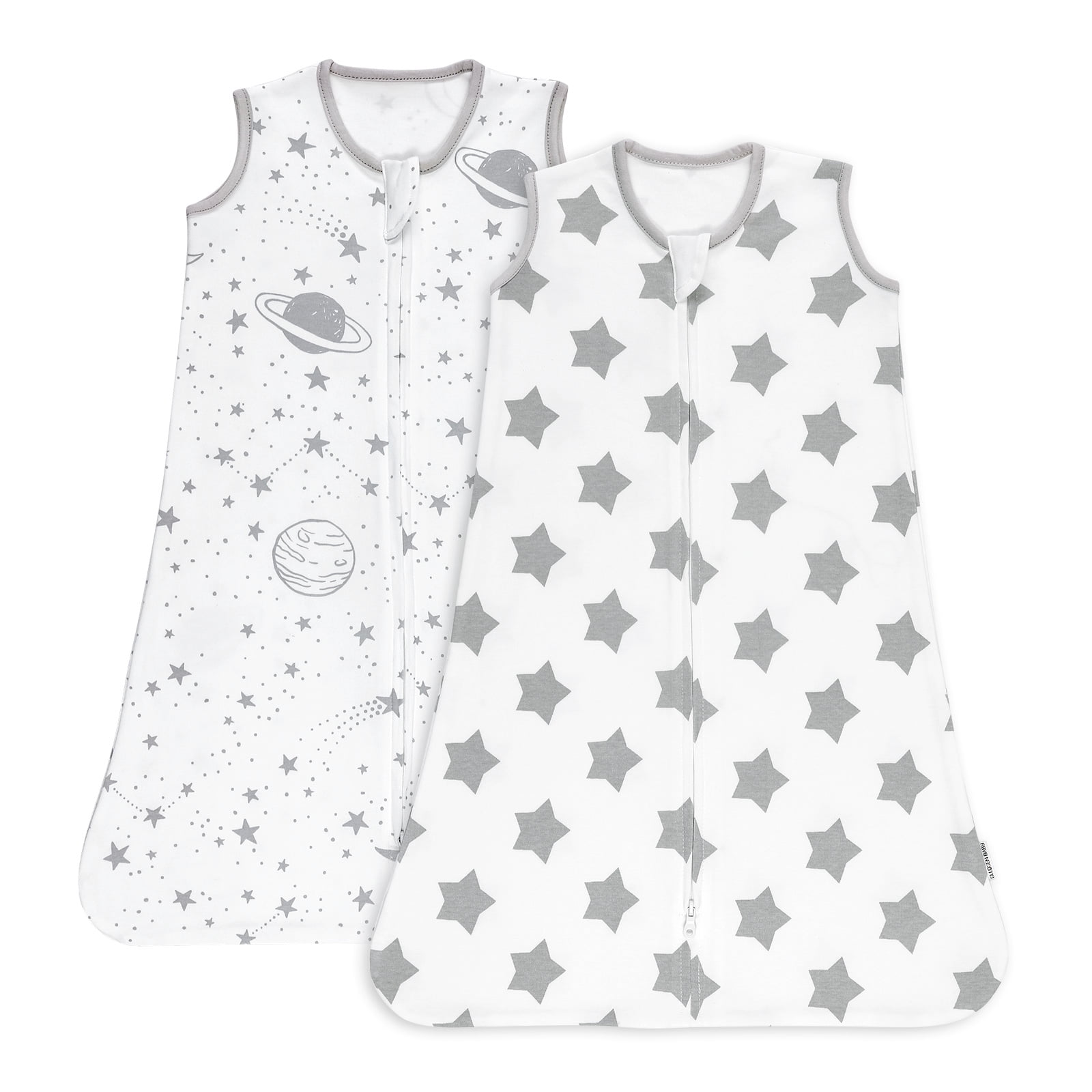 Gllquen Infant Sleep Sack: Premium Organic Cotton Sleep Bag, Grey Planet and Star, 2-Way Zipper, Small Size