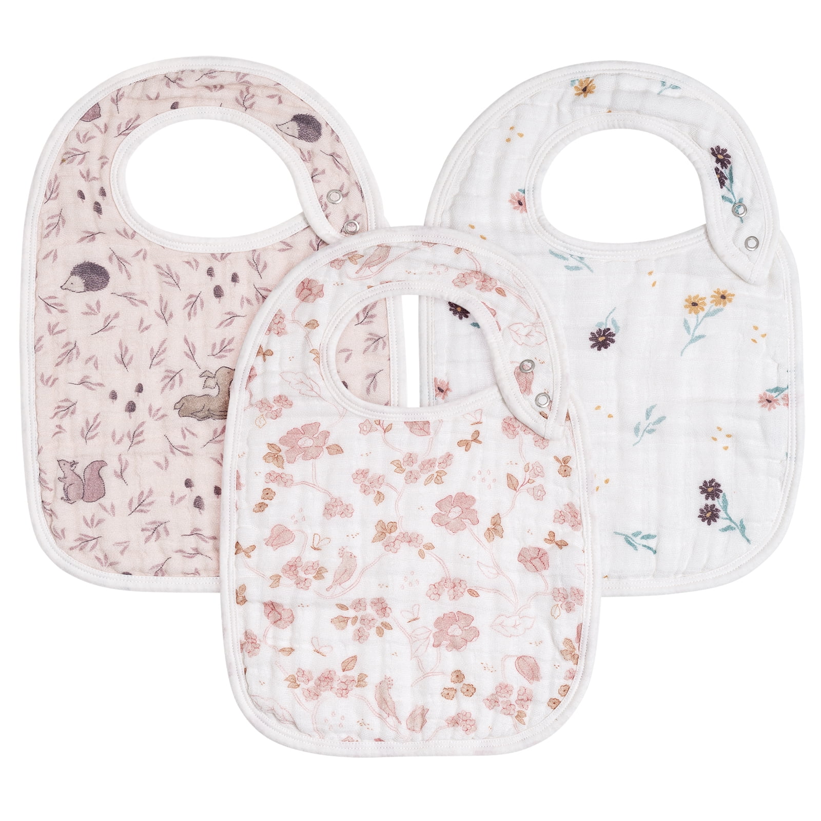 Gllquen Baby Snap Muslin Bibs for Boys & Girls, 3Pack Baby Bibs for