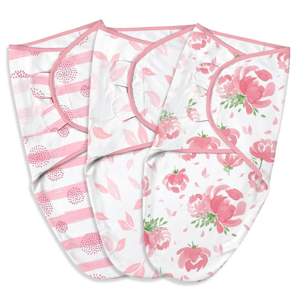 Gllquen Baby Swaddle Blankets for Baby Boy Girl, 0-3 Months Infant Swaddling Sleep Sack, 3 Pack Wrap Set, Newborn Adjustable Swaddle, Pink Flower