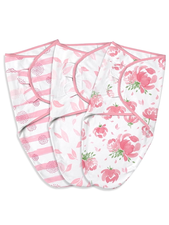 Swaddle Blankets for Baby Boy Girl, 0-3 Months Infant Swaddling Sleep Sack, 3 Pack Wrap Set, Newborn Adjustable Swaddle, Pink Flower