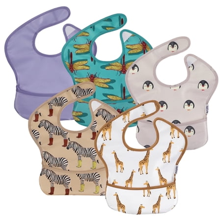 Gllquen Baby Waterproof Baby Bibs for Boys and Girls, for Eating, Infant Feeding Bibs 5 Pack, Animal World