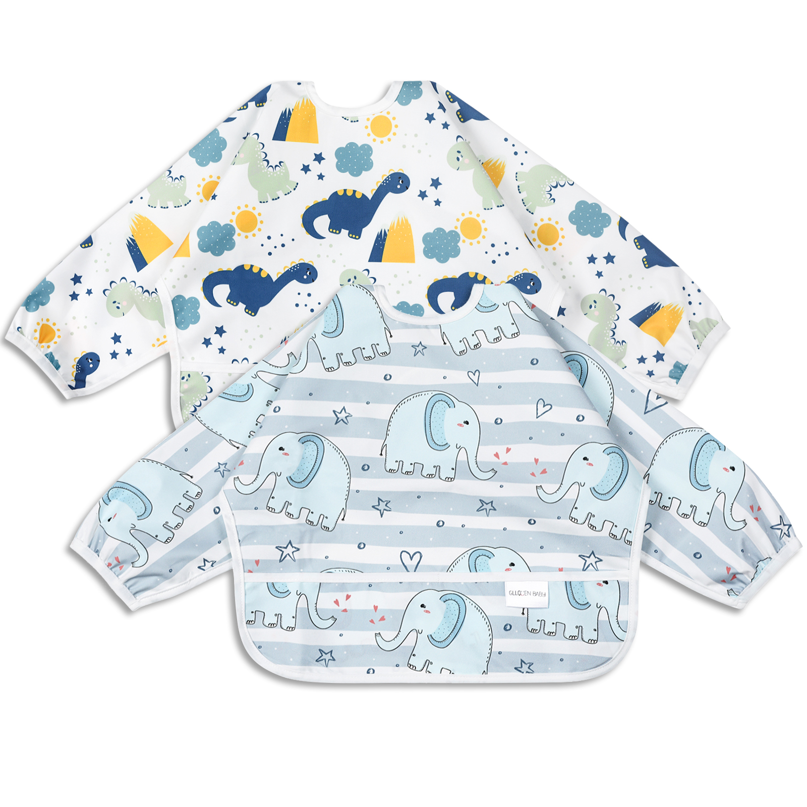 Gllquen Baby Waterproof Smock Bibs with Crumb Catcher Pocket for Infant