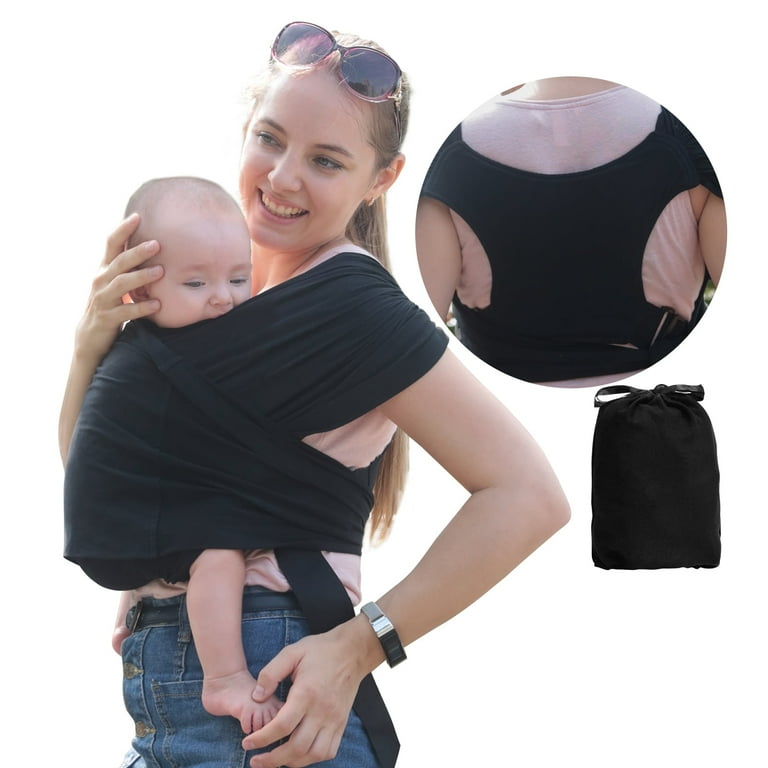 Gllquen Baby Wrap Carrier Organic Cotton Adjustable Slings for Newborn Infant Toddlers 35 lbs Black