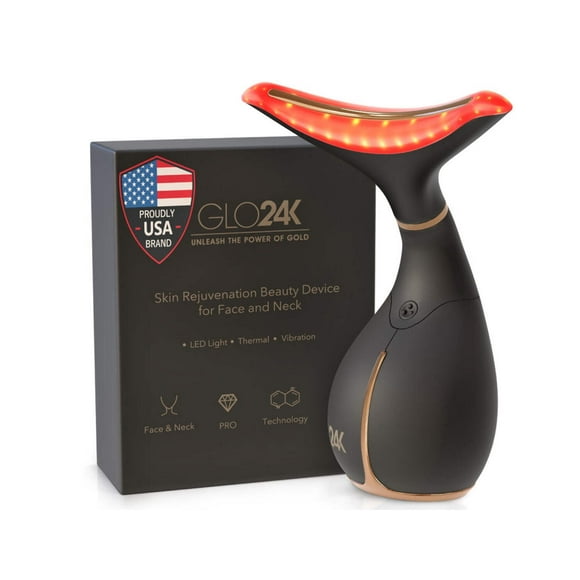 Glo24K Facial Treatment Device, Beauty Firming Massager for Face and Neck, Black