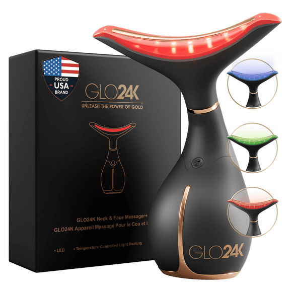 Glo24K Facial Treatment Device, Beauty Firming Massager for Face and Neck, Black