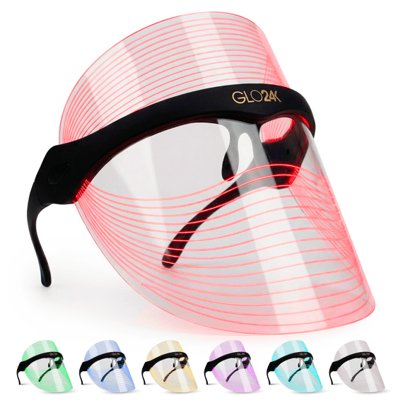 GLO24K 7 Color LED Light Therapy Face Mask, Anti-Aging Skin Rejuvenation Device for Wrinkles, Acne, Firming & Brightening, Facial Treatment Mask for Youthful Radiant Skin