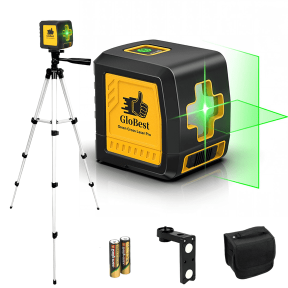 GloBest Green Cross Line Laser Level with 43.3" Extra Tall Adjustable Tripod, Self Leveling Laser Tool, 100ft Range, Pulse Function, IP54 Water Resistant, Battery Included