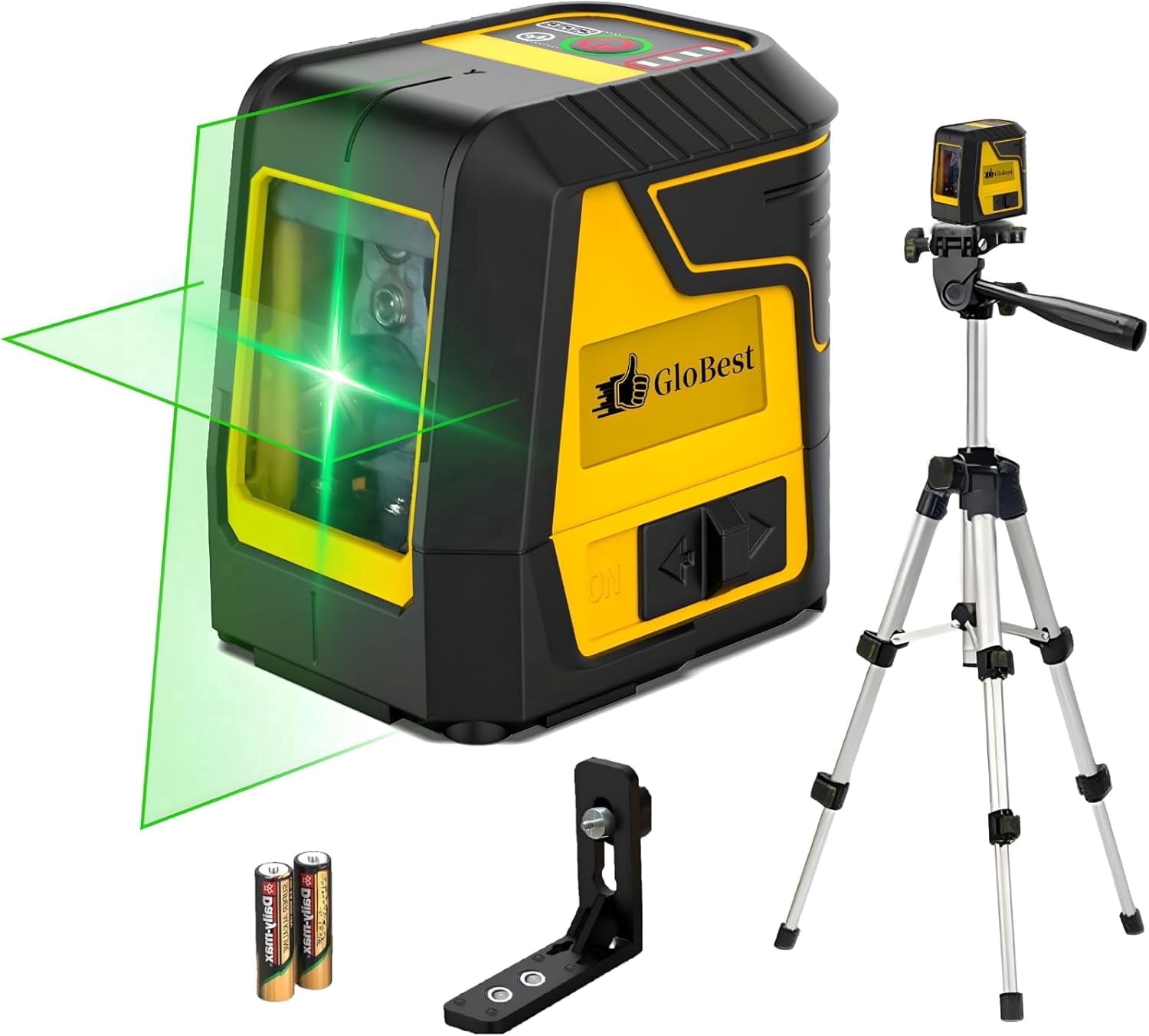 GloBest Laser Level with Tripod, 100ft/30m, IP54 Waterproof, Green Beam, with 360° Rotable Magnetic Bracket, Carry Pouch and 2 AA Batteries