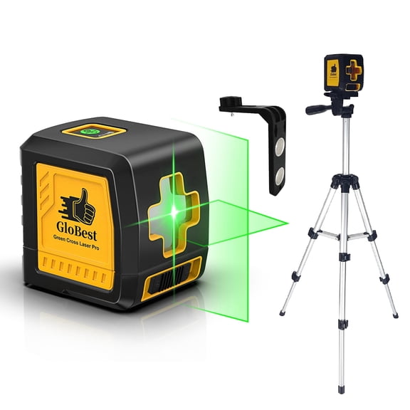 GloBest Self-Leveling Green Cross Line Laser Level with Tripod, 100ft Range, 2-Line Horizontal & Vertical Beam, 4 Brightness Modes, Pulse Function, IP54 Water-Resistant, Battery Included