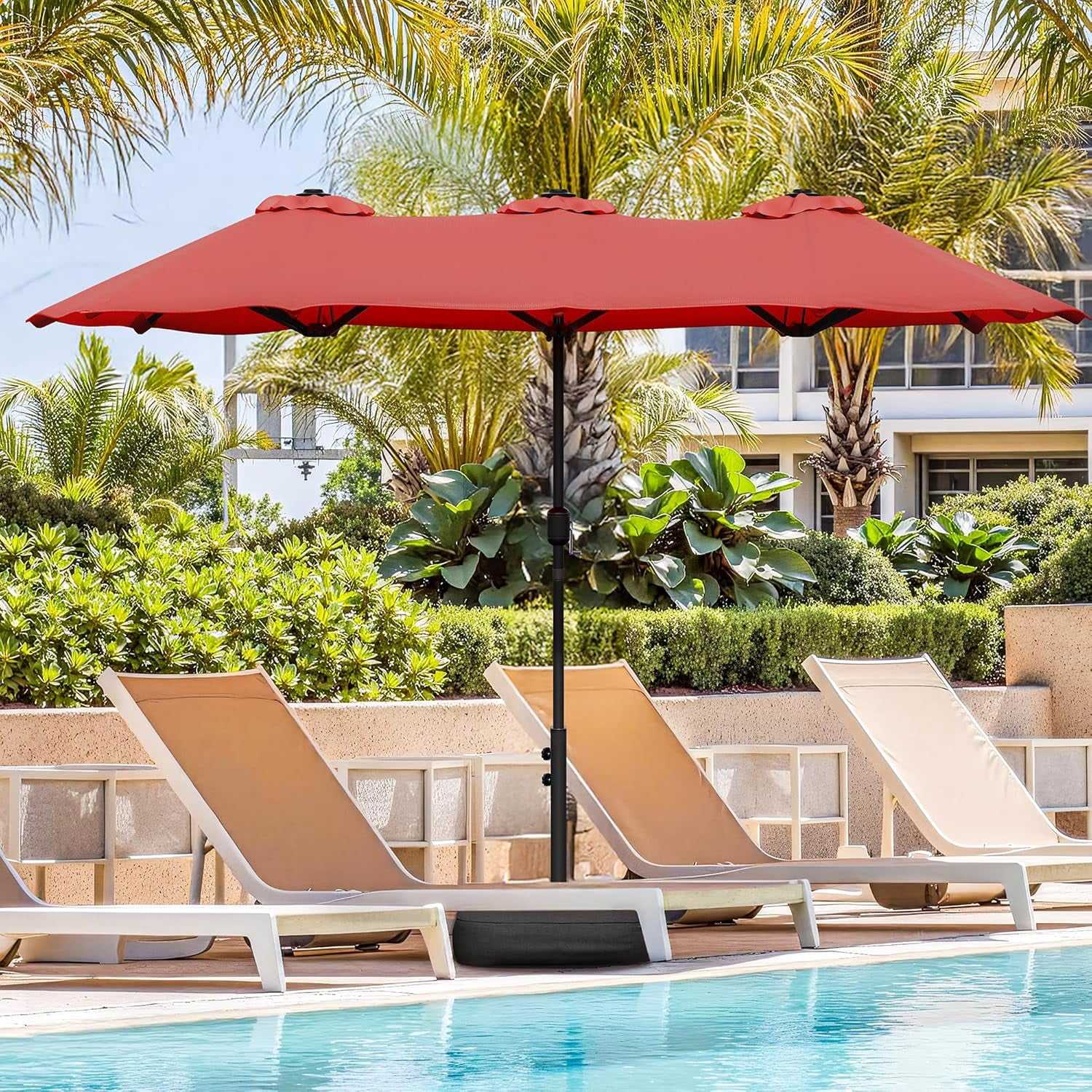 GloCart Large Patio Umbrella with Base Included, Outdoor Double sided Umbrellas with Crank ...