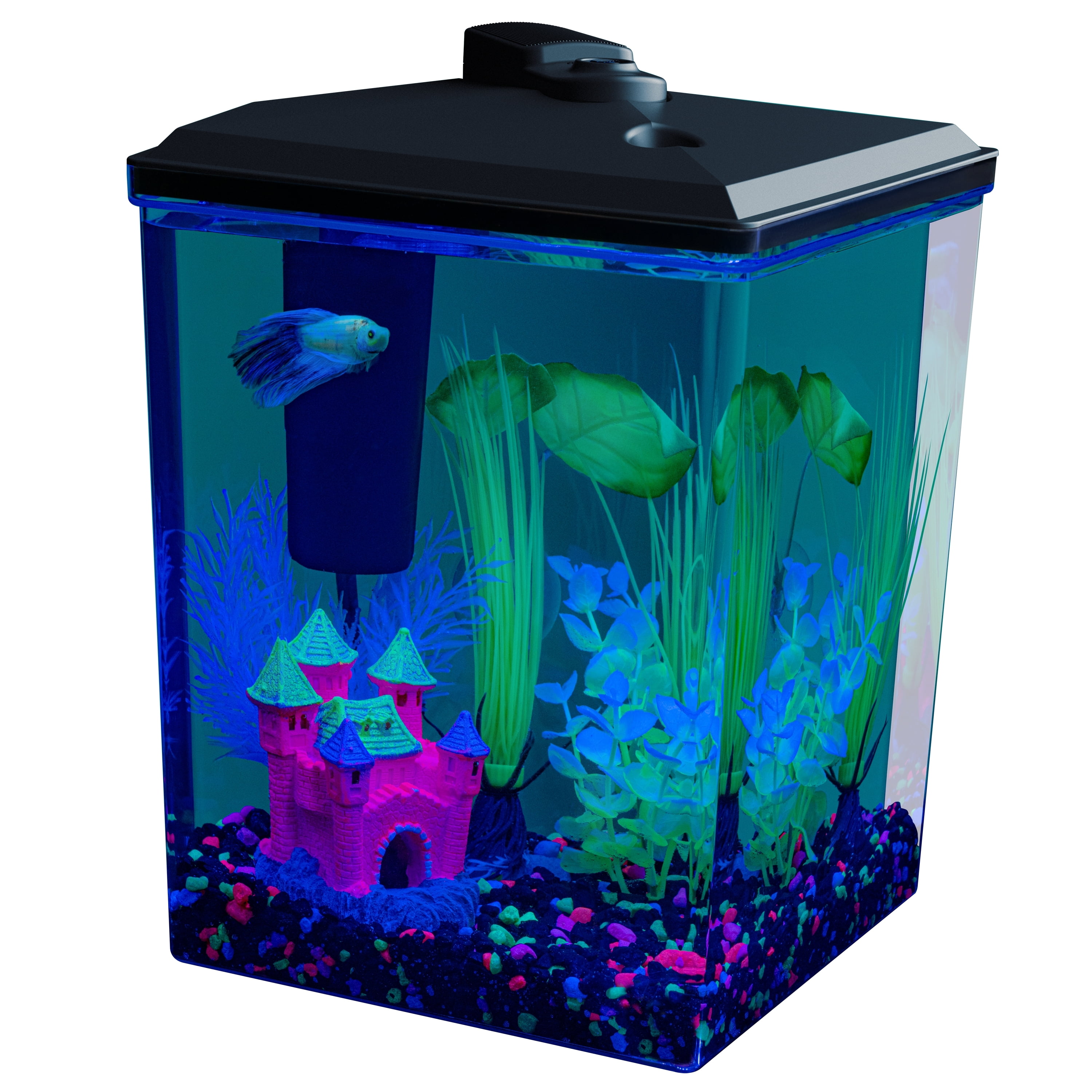 GloFish 2.5 Gallon Corner Aquarium Kit, Includes LED Lighting and