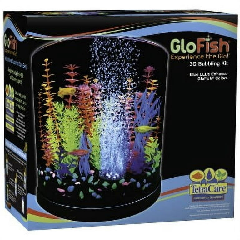 GloFish Half-Moon Bubbling Aquarium Kit 3 Gallons, with Blue LED Bubbler 