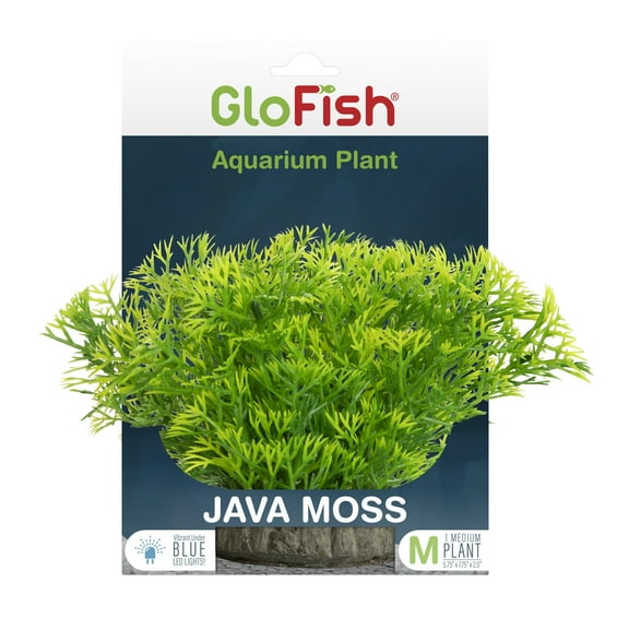 GloFish Java Moss Plant Aquarium Décor, Green Medium, Fluorescent Under Blue LED Light