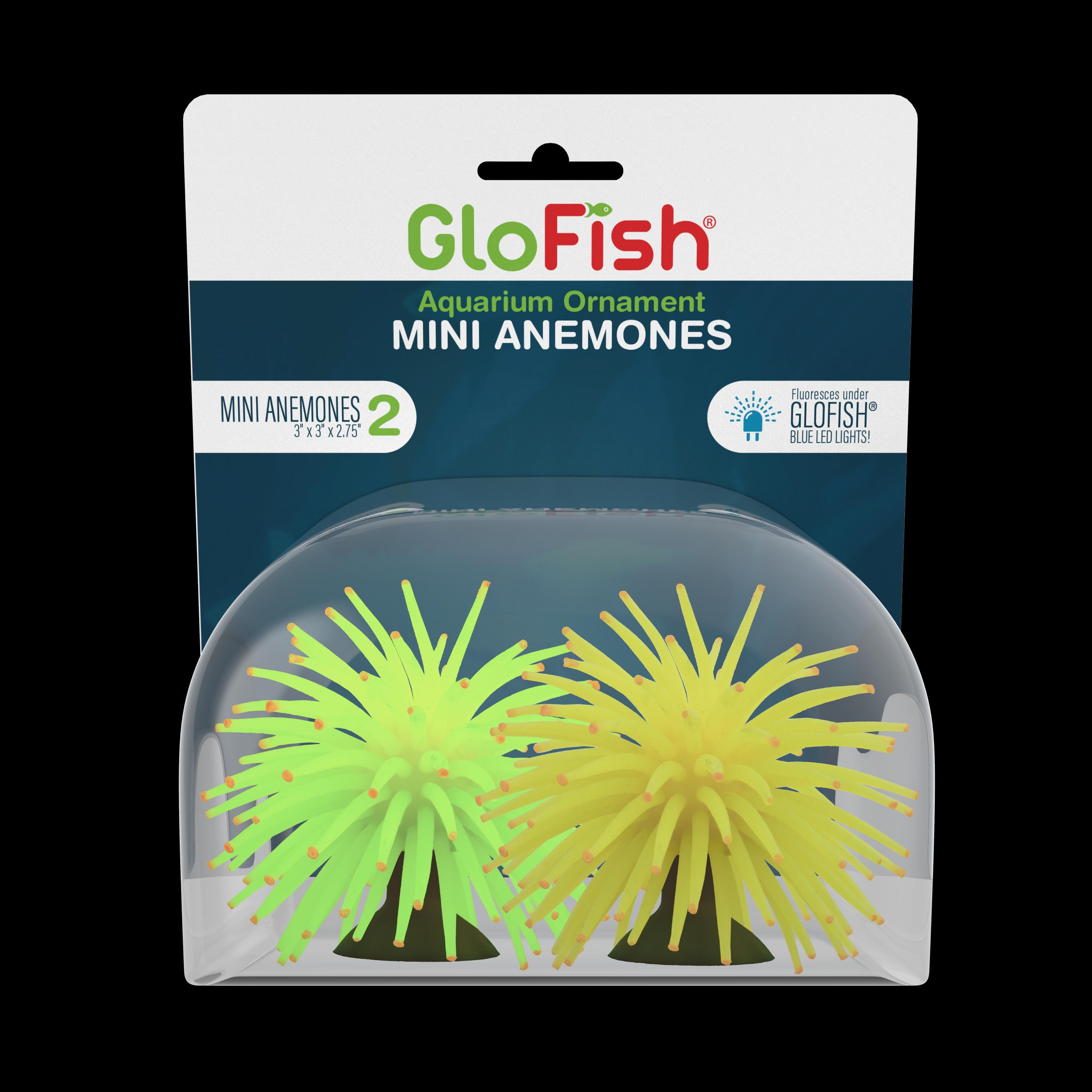 GloFish Mini Yellow And Green Anemone Aquarium Ornaments, 2 Plants In Plastic Material