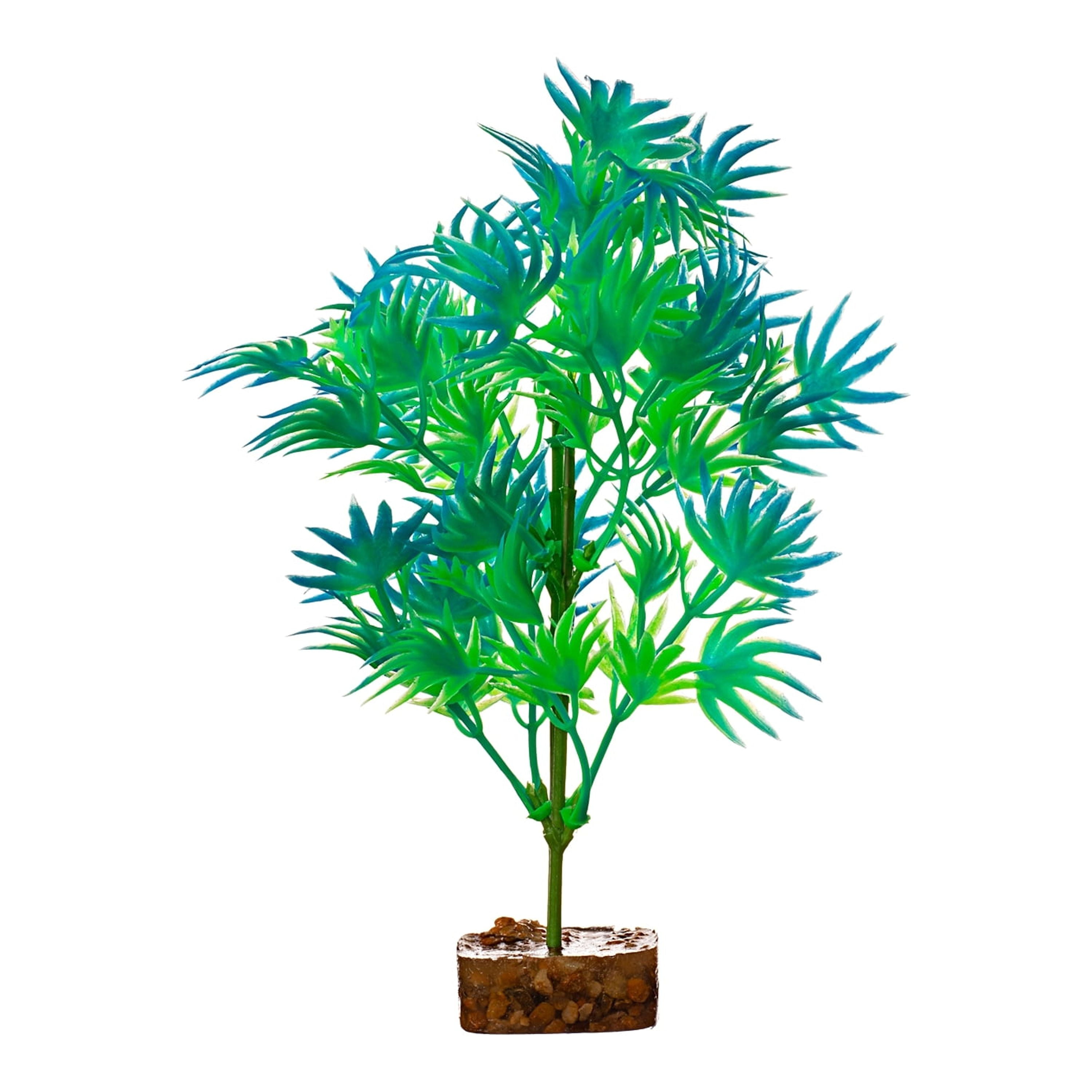 GloFish Plant Aquarium Décor, Green and Blue Medium, Fluorescent Under Blue LED Light