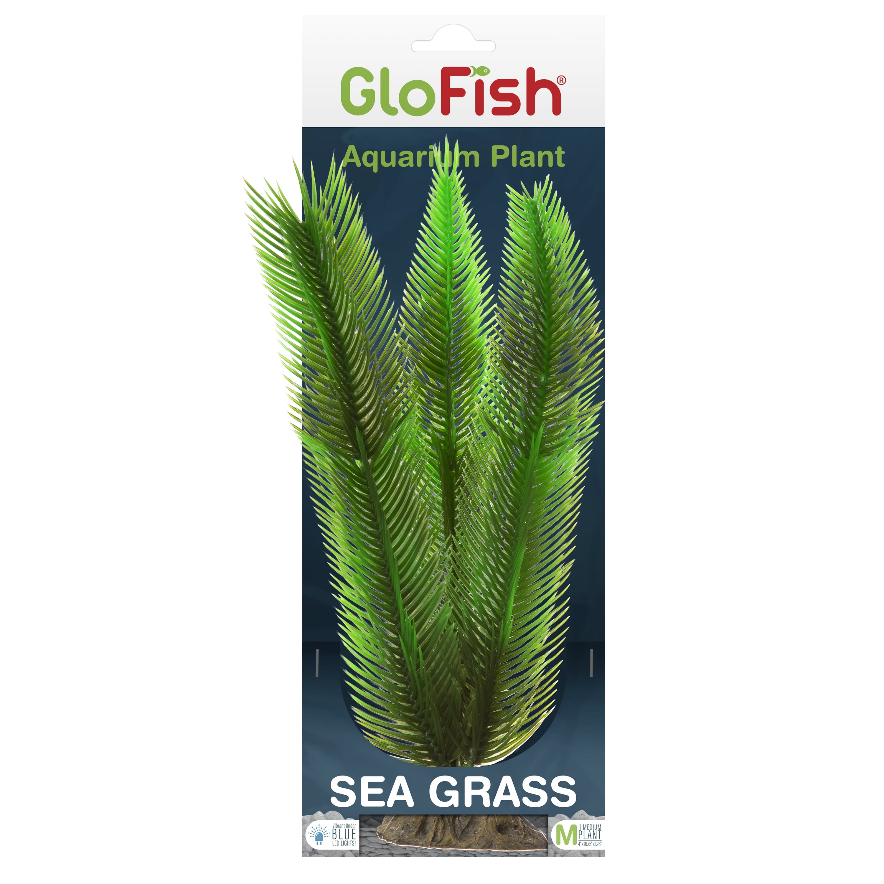 GloFish Sea Grass Plant Aquarium Décor, Green Medium, Fluorescent Under Blue LED Light