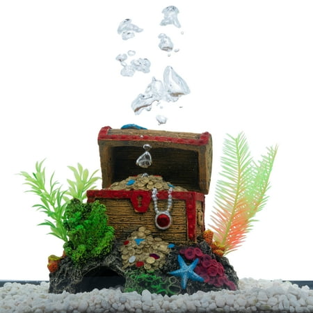 GloFish Treasure Chest Ornament Aquarium Décor, Changes Color Under LEDs, 6.4 in x 4.7 in x 5.3 in