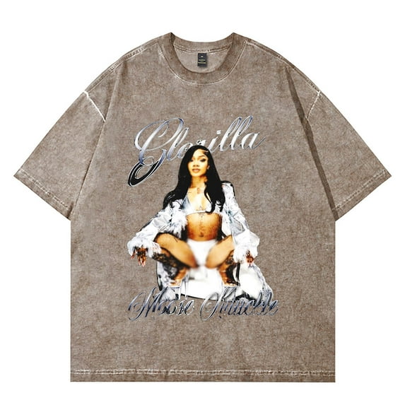 GloRilla Glorious Vintage Wash Unisex Hip Hop Streetwear Cotton Short Sleeve Tee