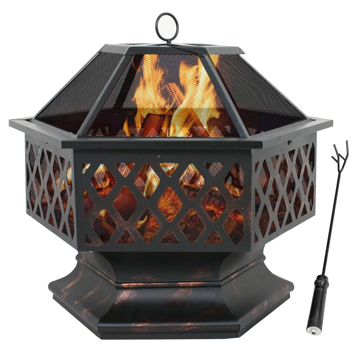 Gloaa Hex Shaped Fire Pit Fireplace Firepit Bronze Finish Outdoor Home Garden Backyard