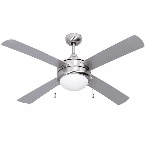 GlobaLux 52" Brushed Nickel Ceiling Fan with Light Kit, 4 Silver Blades, Reversible Motor, Pull Chain, LED Bulbs