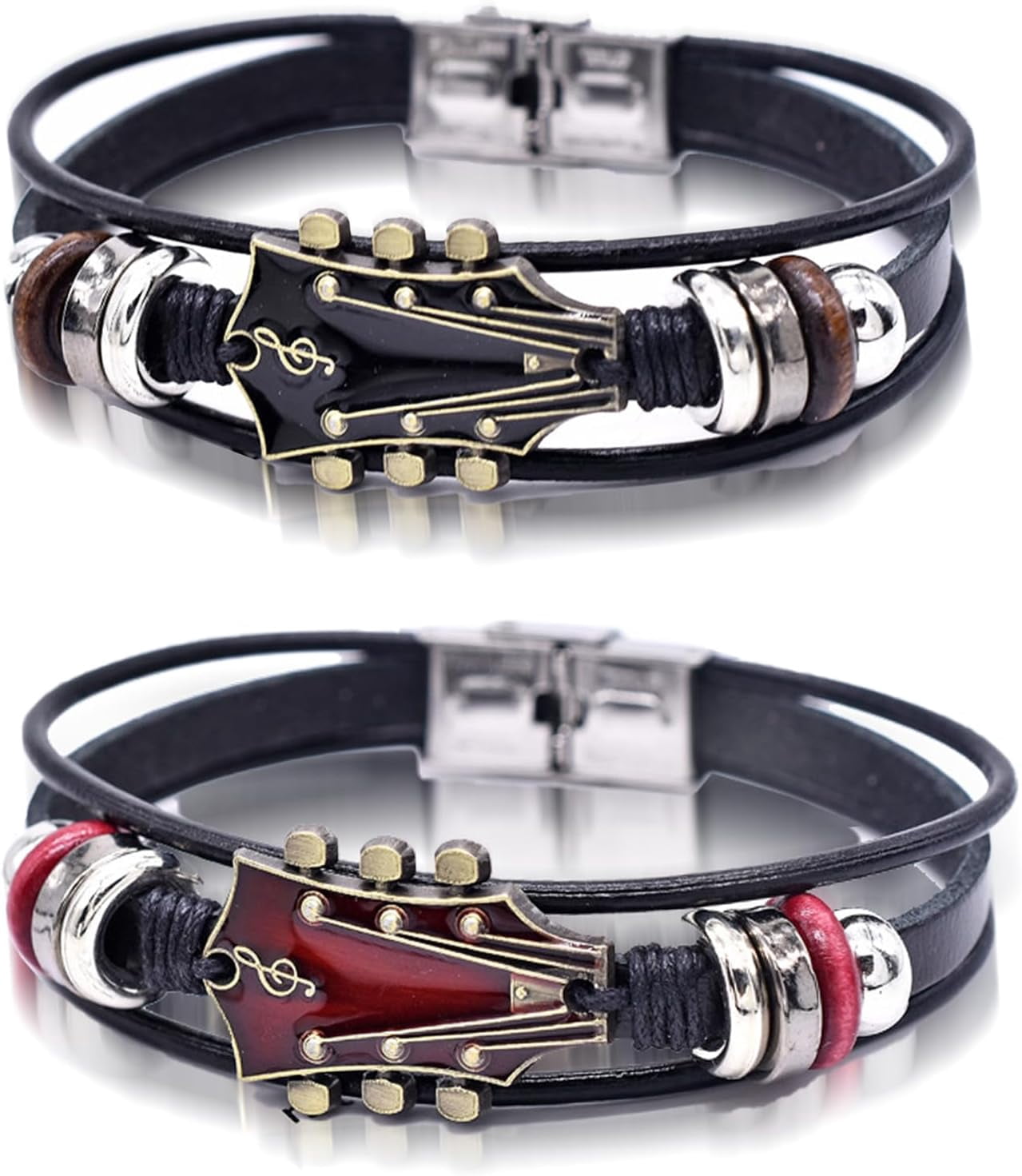 Retro Faux Leather Guitar Bracelet - Zinc Alloy Punk Rock Cuff Bracelet For Men & Women, Music Lover Gift - View #2