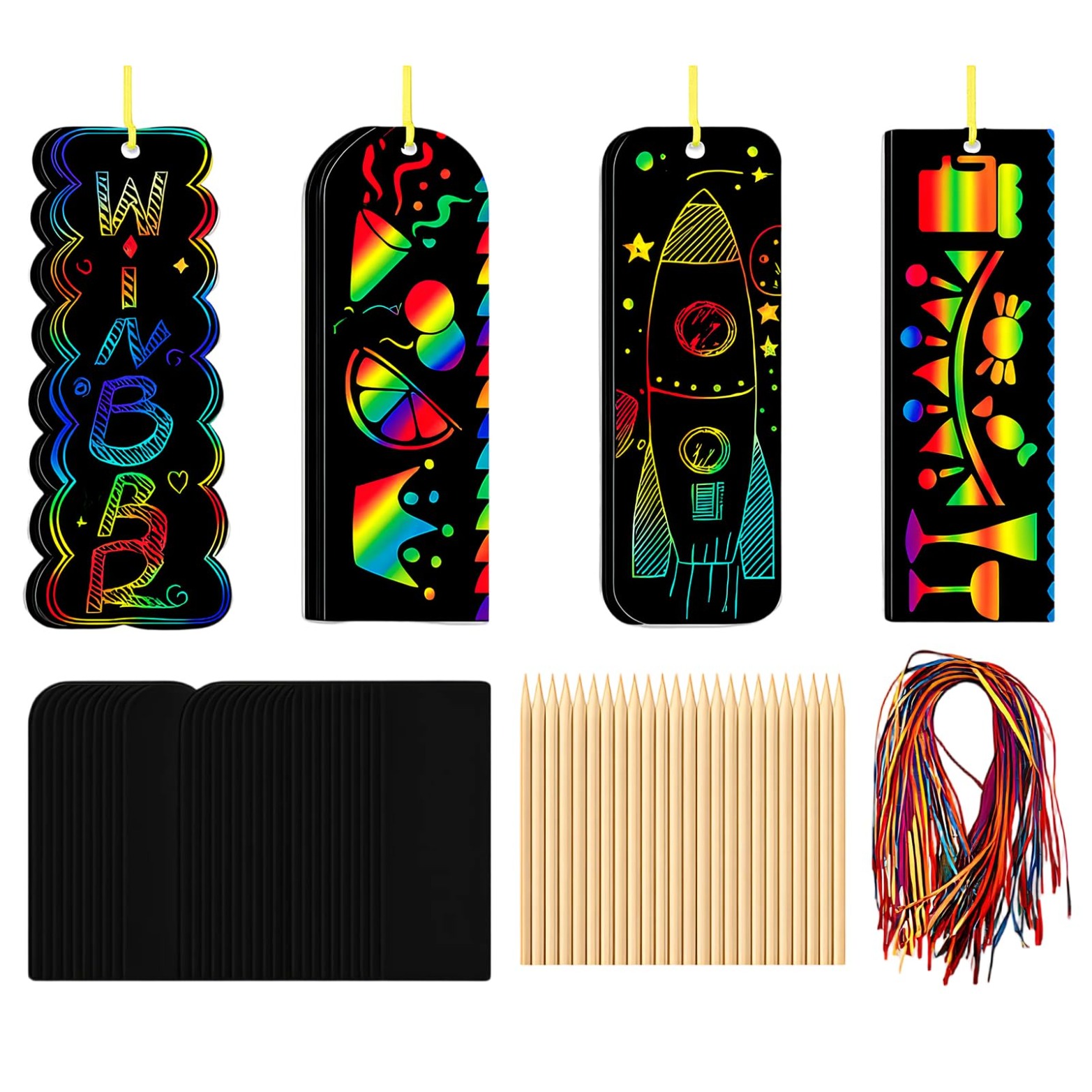 Scratch Ribbon Pattern GlobaShun Magic Scratch Rainbow Bookmark Making Kit, 4 Styles Magic ...