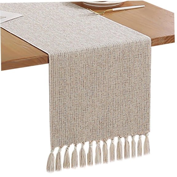 GlobaShun Table Runner 120 Inches Long, Beige Table Runner, Boho Rustic Table Runner with Tassel, Long Table Runner for Home Dining, Coffee, Tea, Kitchen, Bedroom Dresser.