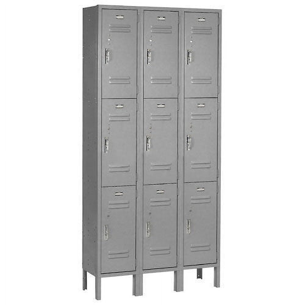 Gray Triple Tier Steel Office Locker with 9 Compartments