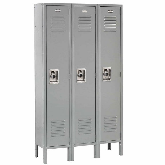 Single Tier Locker, 12x18x72, 3 Door Unassembled, Gray