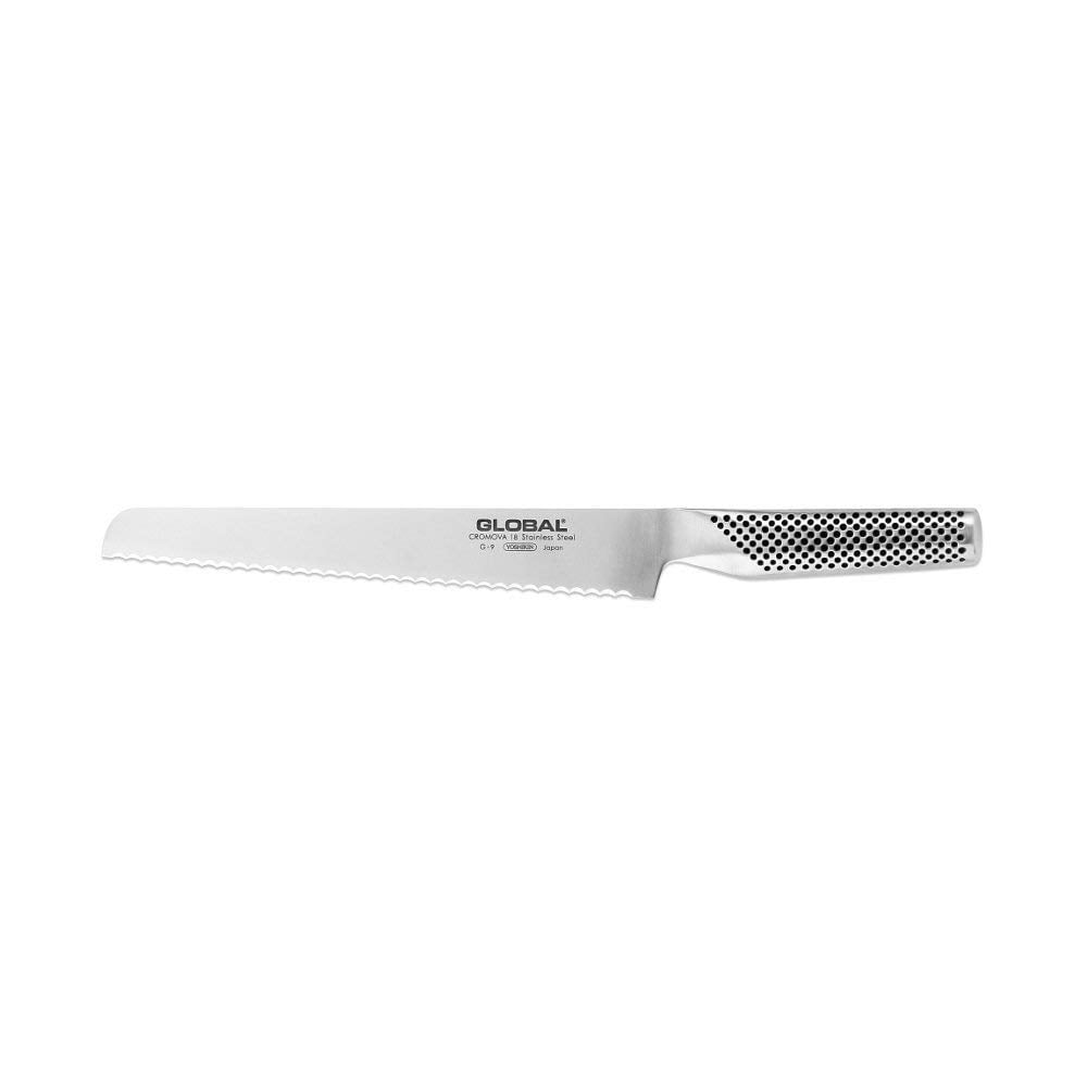 Sleek 8.5-Inch Global Bread Knife with CROMOVA 18 Stainless Steel Blade