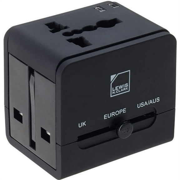 Global Adapter with Dual USB Charger, Black
