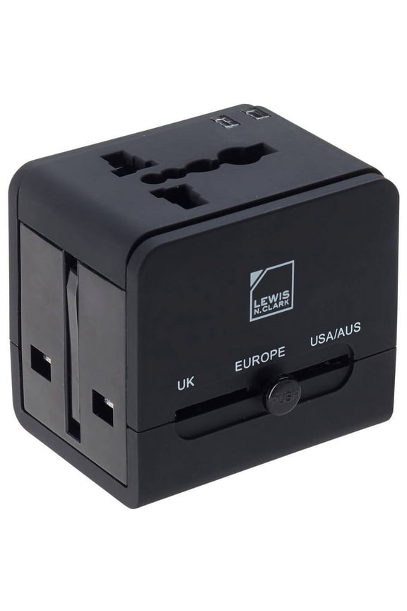 Global Adapter with Dual USB Charger, Black