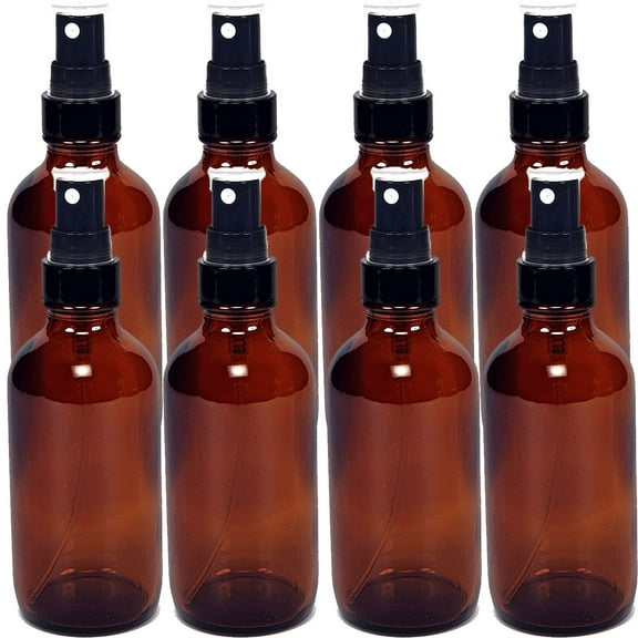 Global Amber 4oz Black Mist Sprayer Bottle (120ml) Pack of 8 - Glass Tincture Bottles with Black Mist Sprayers for Essential Oils & More Liquids - Leakproof Travel Bottles