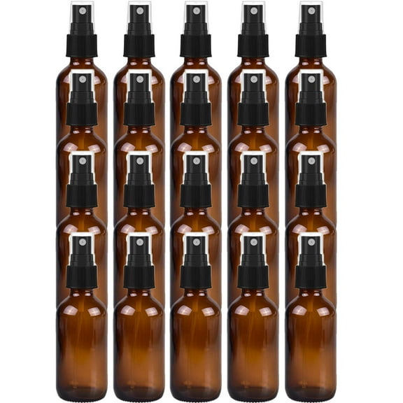 Global Amber Glass Bottle 2oz 60ml with Black Mist Sprayer - Pack of 20