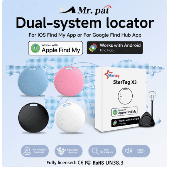 Global Anti-Loss Device—A dual-system tracker compatible with international versions of Android and iOS, supporting Google Find Hub and Apple Find My; MFI-certified luggage tags (2-pack)
