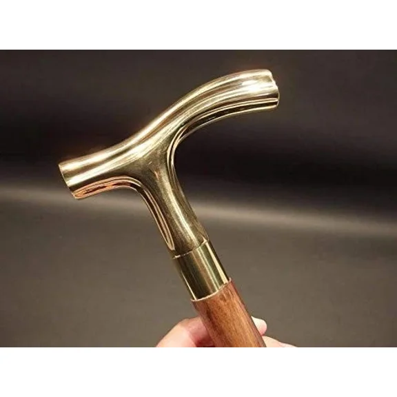 Global Antique Wooden Walking Sticks Decorative Cane Vintage Look Fritz Style Folding Brass Handle 38" Men Women