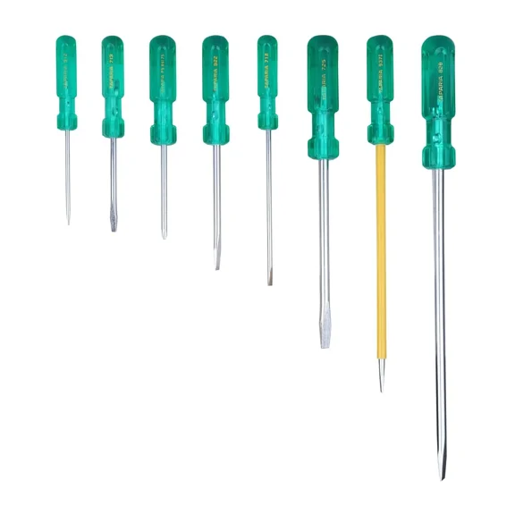 Global Antiques Taparia 1013 Screwdriver Set of 8 with Hanging Pouch Green/Chrome Heavy Duty Hand Tool Kit for DIY, Home Repair & Professional Use