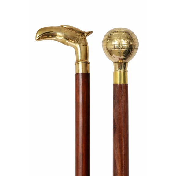 Global Antiques Vintage Wood Walking Cane Set of 2 with Designer Handles for Men, Women, Seniors 38-inch
