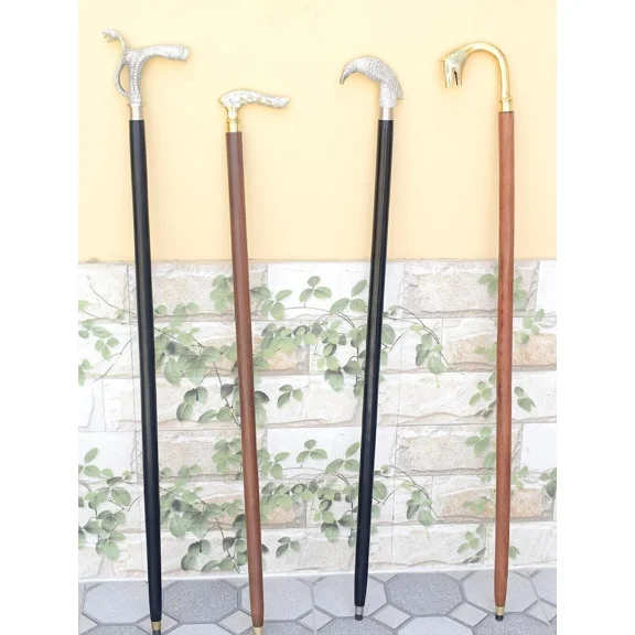 Global Antiques Walking Sticks for Men Women Seniors (Set of 4) Wooden Decorative Foldable Cane with Designer Handles Non Slip Rubber Tip Gifts 38 inch